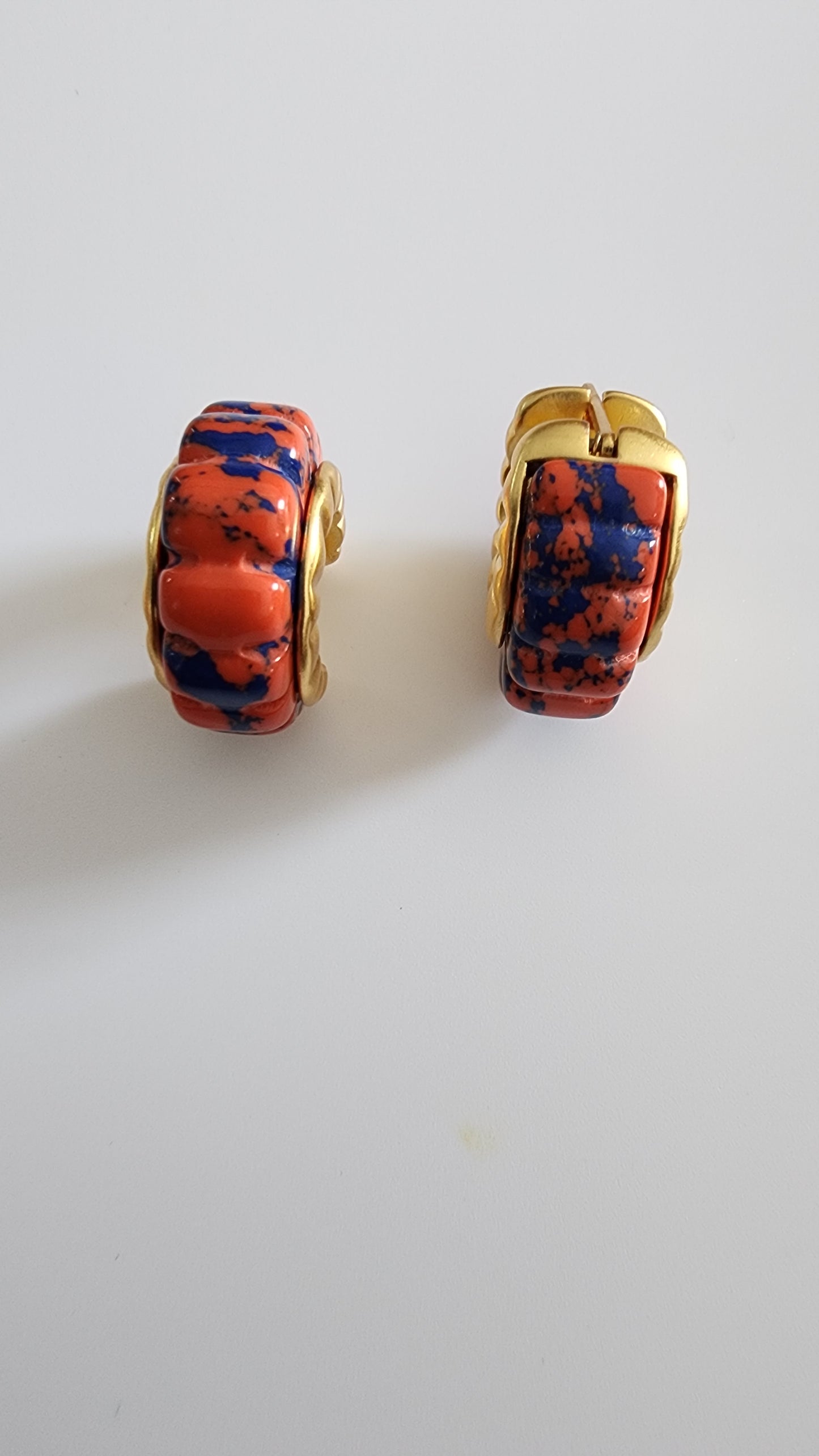 Hand painted natural stone gold earrings