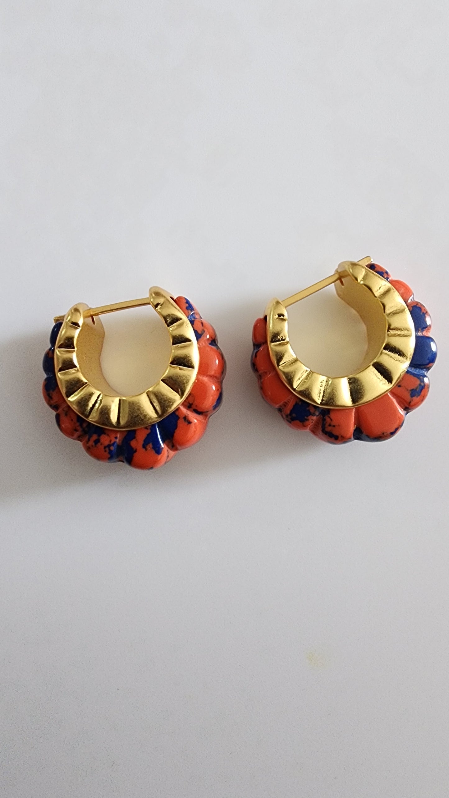 Hand painted natural stone gold earrings